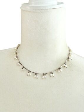 Vintage PEY 925 Sterling Silver Freshwater Pearl Dangle Necklace 18in Signed